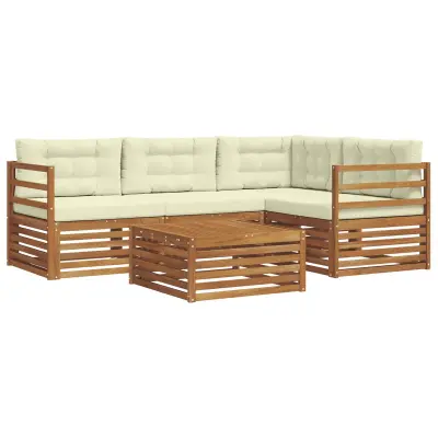 vidaXL Zunanja garnitura za sedenje z blazino 5 pcs Naravna in smetana