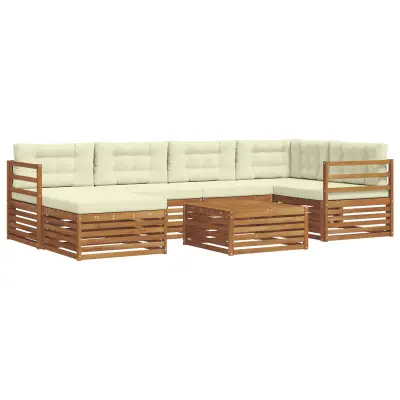 vidaXL Zunanja garnitura za sedenje z blazino 7 pcs Naravna in smetana