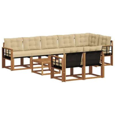 vidaXL Zunanja garnitura za sedenje z blazino 9 pcs Naravna in bež