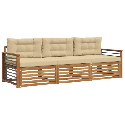 vidaXL Zunanja garnitura za sedenje z blazino 3 pcs Naravna in bež