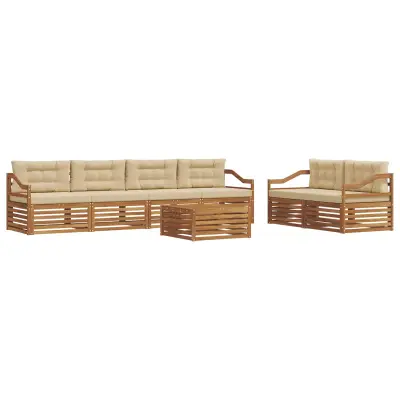 vidaXL Zunanja garnitura za sedenje z blazino 7 pcs Naravna in bež