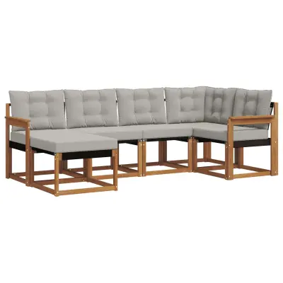 vidaXL Zunanja garnitura za sedenje 6 pcs Naravna in svetlo siva