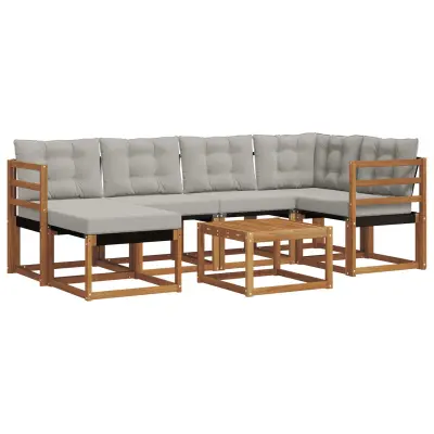 vidaXL Zunanja garnitura za sedenje 7 pcs Naravna in svetlo siva