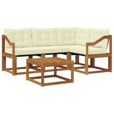 vidaXL Zunanja garnitura za sedenje z blazino 5 pcs Naravna in smetana