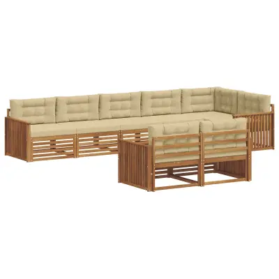vidaXL Zunanja garnitura za sedenje z blazino 8 pcs Naravna in bež