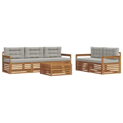 vidaXL Zunanja garnitura za sedenje 6 pcs Naravna in svetlo siva