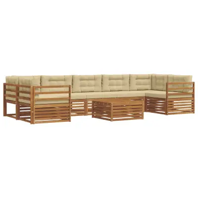 vidaXL Zunanja garnitura za sedenje z blazino 8 pcs Naravna in bež