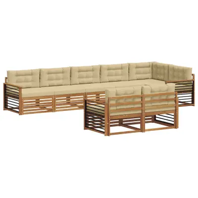 vidaXL Zunanja garnitura za sedenje z blazino 8 pcs Naravna in bež