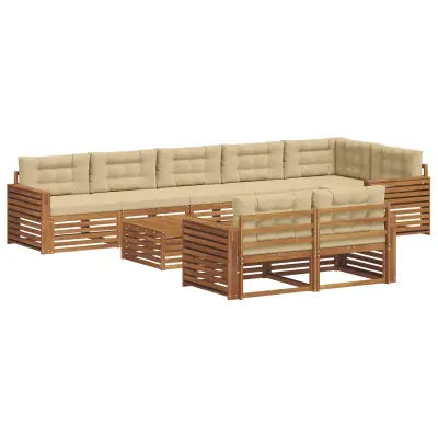 vidaXL Zunanja garnitura za sedenje z blazino 9 pcs Naravna in bež
