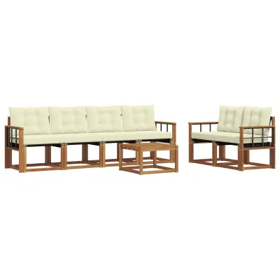vidaXL Zunanja garnitura za sedenje z blazino 7 pcs Naravna in smetana