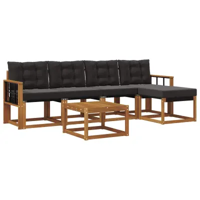 vidaXL Zunanja garnitura za sedenje z blazino 6 pcs Naravna in črna