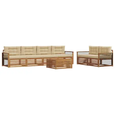 vidaXL Zunanja garnitura za sedenje z blazino 7 pcs Naravna in bež