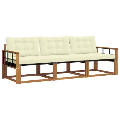vidaXL Zunanja garnitura za sedenje z blazino 3 pcs Naravna in smetana