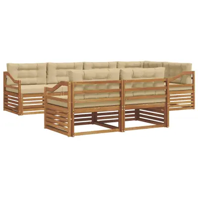 vidaXL Zunanja garnitura za sedenje z blazino 7 pcs Naravna in bež
