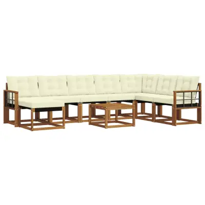 vidaXL Zunanja garnitura za sedenje z blazino 9 pcs Naravna in smetana