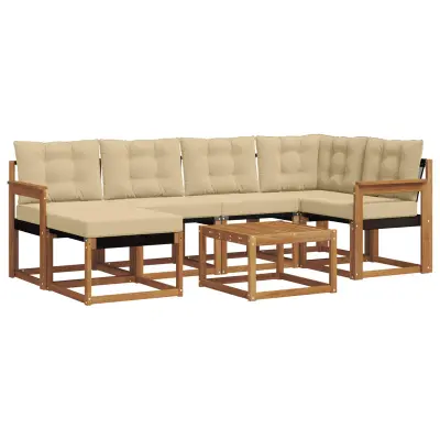 vidaXL Zunanja garnitura za sedenje z blazino 7 pcs Naravna in bež
