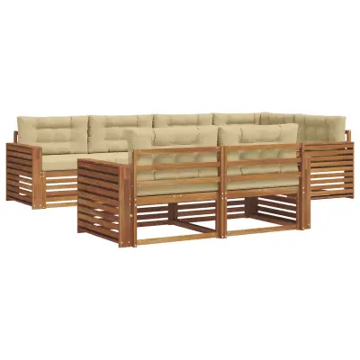 vidaXL Zunanja garnitura za sedenje z blazino 7 pcs Naravna in bež