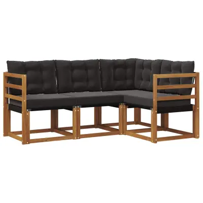 vidaXL Zunanja garnitura za sedenje z blazino 4 pcs Naravna in črna
