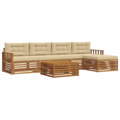 vidaXL Zunanja garnitura za sedenje z blazino 6 pcs Naravna in bež