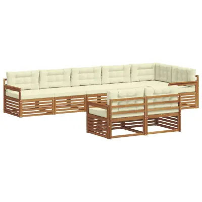 vidaXL Zunanja garnitura za sedenje z blazino 8 pcs Naravna in smetana