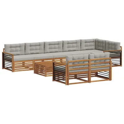 vidaXL Zunanja garnitura za sedenje 9 pcs Naravna in svetlo siva