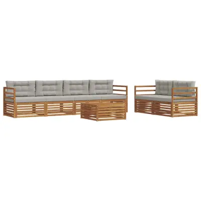 vidaXL Zunanja garnitura za sedenje 7 pcs Naravna in svetlo siva