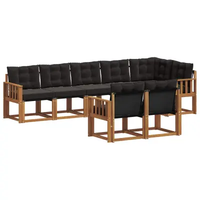 vidaXL Zunanja garnitura za sedenje z blazino 8 pcs Naravna in črna