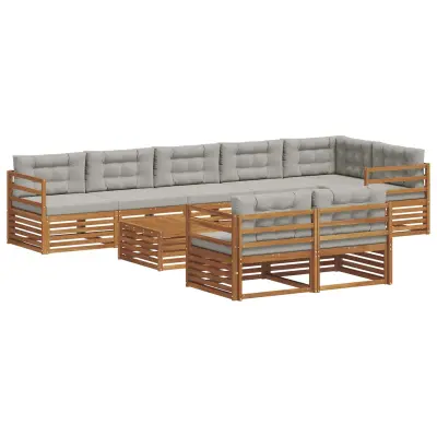 vidaXL Zunanja garnitura za sedenje 9 pcs Naravna in svetlo siva