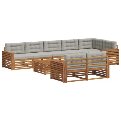 vidaXL Zunanja garnitura za sedenje 9 pcs Naravna in svetlo siva