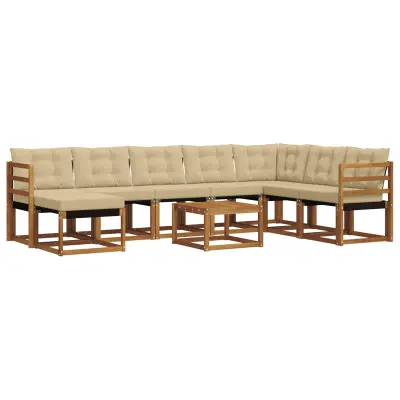vidaXL Zunanja garnitura za sedenje z blazino 9 pcs Naravna in bež