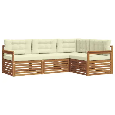 vidaXL Zunanja garnitura za sedenje z blazino 4 pcs Naravna in smetana