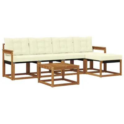 vidaXL Zunanja garnitura za sedenje z blazino 6 pcs Naravna in smetana