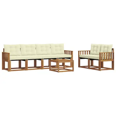 vidaXL Zunanja garnitura za sedenje z blazino 7 pcs Naravna in smetana