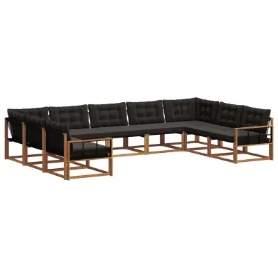 vidaXL Zunanja garnitura za sedenje z blazino 9 pcs Naravna in črna