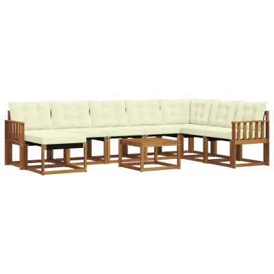 vidaXL Zunanja garnitura za sedenje z blazino 9 pcs Naravna in smetana