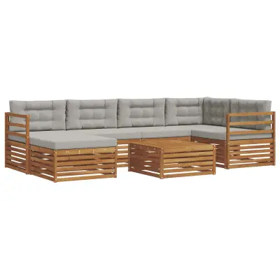vidaXL Zunanja garnitura za sedenje 7 pcs Naravna in svetlo siva