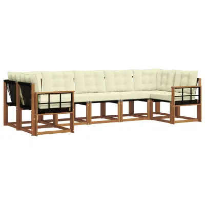 vidaXL Zunanja garnitura za sedenje z blazino 7 pcs Naravna in smetana