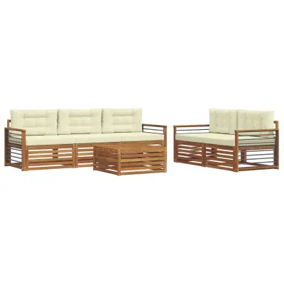 vidaXL Zunanja garnitura za sedenje z blazino 6 pcs Naravna in smetana