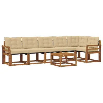 vidaXL Zunanja garnitura za sedenje z blazino 7 pcs Naravna in bež