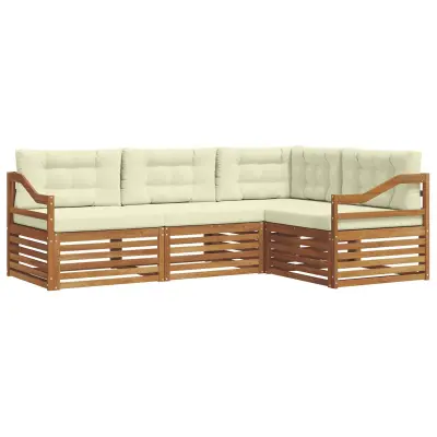 vidaXL Zunanja garnitura za sedenje z blazino 4 pcs Naravna in smetana