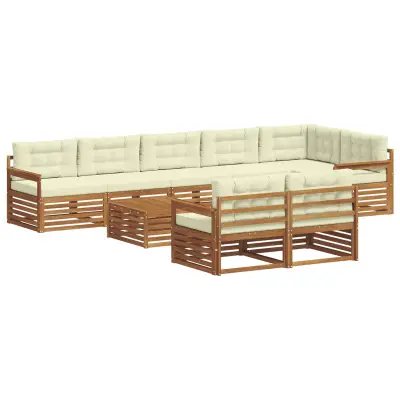 vidaXL Zunanja garnitura za sedenje z blazino 9 pcs Naravna in smetana
