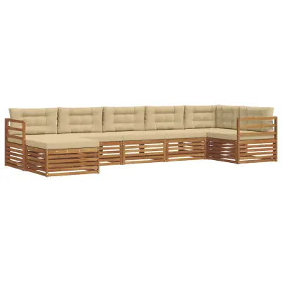 vidaXL Zunanja garnitura za sedenje z blazino 7 pcs Naravna in bež