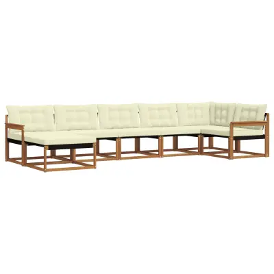 vidaXL Zunanja garnitura za sedenje z blazino 7 pcs Naravna in smetana