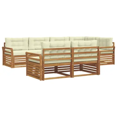 vidaXL Zunanja garnitura za sedenje z blazino 7 pcs Naravna in smetana