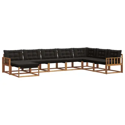 vidaXL Zunanja garnitura za sedenje z blazino 8 pcs Naravna in črna