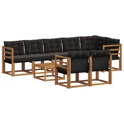 vidaXL Zunanja garnitura za sedenje z blazino 9 pcs Naravna in črna