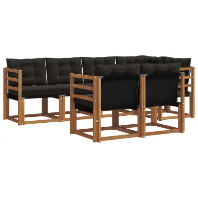 vidaXL Zunanja garnitura za sedenje z blazino 7 pcs Naravna in črna