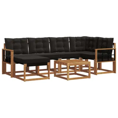 vidaXL Zunanja garnitura za sedenje z blazino 7 pcs Naravna in črna