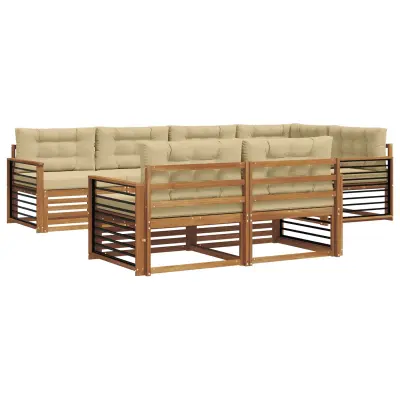 vidaXL Zunanja garnitura za sedenje z blazino 7 pcs Naravna in bež