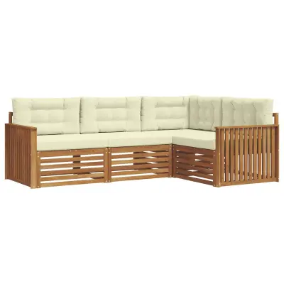 vidaXL Zunanja garnitura za sedenje z blazino 4 pcs Naravna in smetana